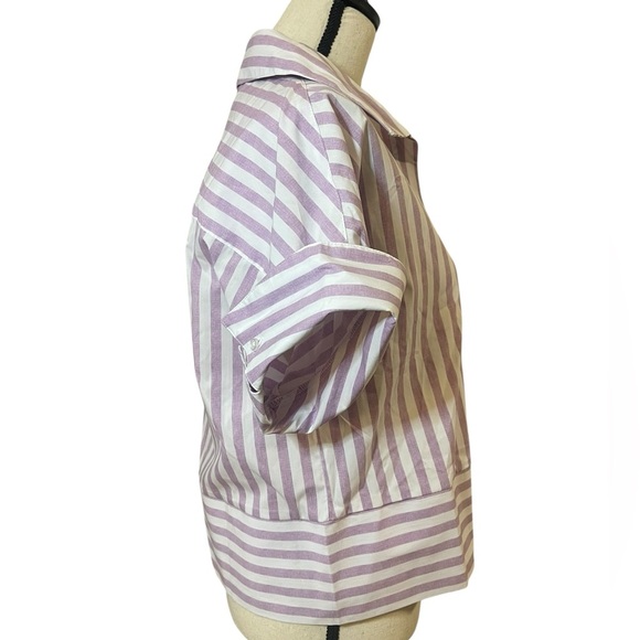 Hope & Harlow striped button down cropped mixed stripe purple preppy nautical S - Picture 4 of 11